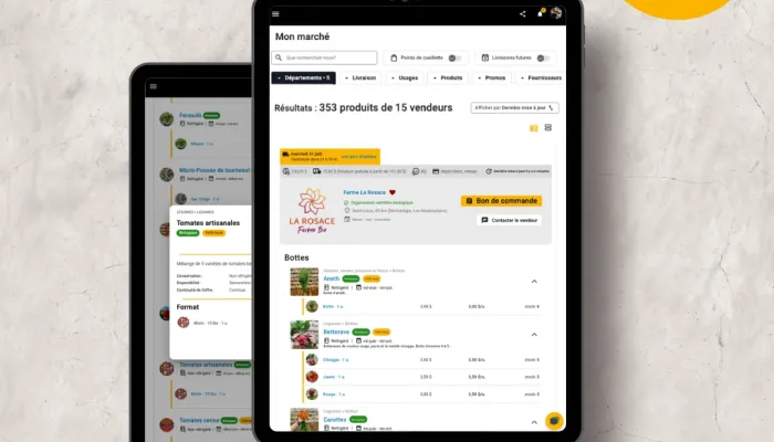 Plateforme vente directe b2b pour agriculteurs et artisans multilingue (FR/EN)